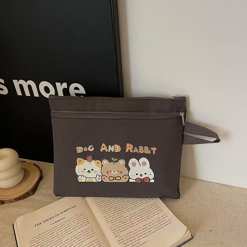 Bolsa de archivo portátil con cremallera de lona de gran capacidad A4, información de la bolsa de matrícula, bolsa para libros, multicapa y doble capa para estudiantes