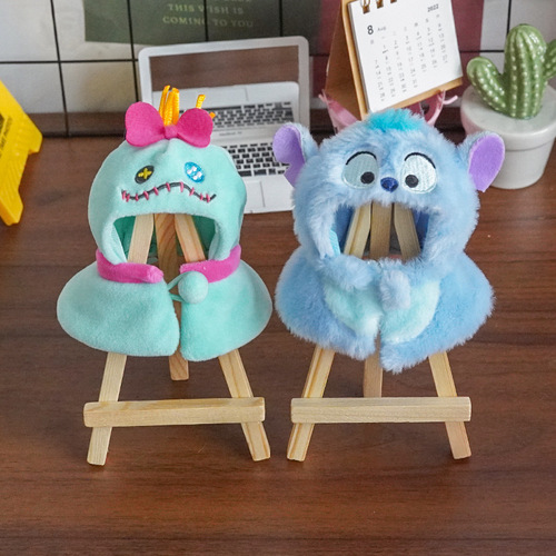 Stitch Three-eyed Little Golden Plush Baby Clothes Cute Doll Cloak Cartoon Pendant Little Doll Stand-in 10CM