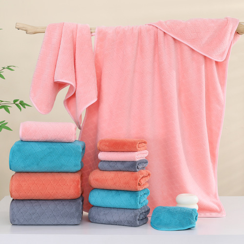 Wholesale Ouhua Tulle Jersey Coralline Fleece Towel Home Daily Use Soft Absorbent Warm Fleece Bath Towel