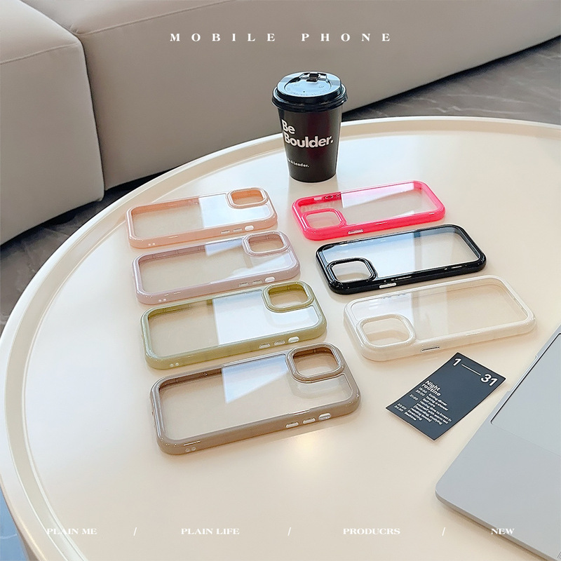 クリーム色のiPhone16ProMax、iPhone15、iPhone13、iPhone14、iPhone17対応のアクリル製スマホケース。シンプルで高級感があります。|undefined