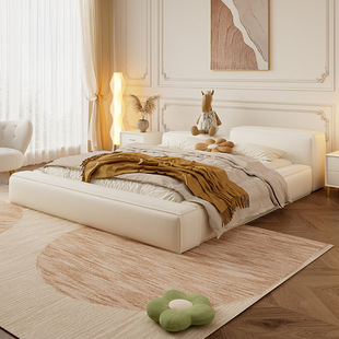 m Cat's Claw Fabric Solid Wooden Bed Double Bed Bedroom Bed Modern Simple Style Bean Curd Block Cloth Cream Light Luxury French Style