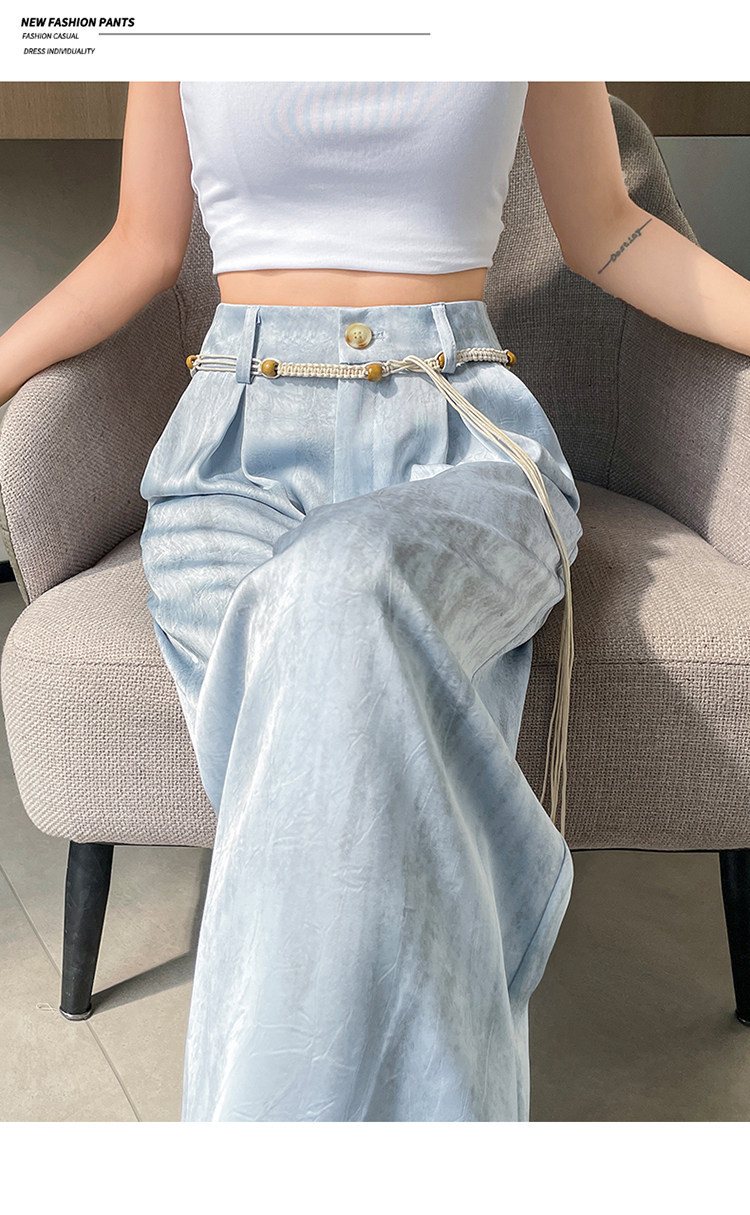 Quần culottes nữ ống rộng cạp cao chất liệu lụa mát mẻ, phong cách dáng suông dài chạm đất — Màu đen thông thường chi tiết 36