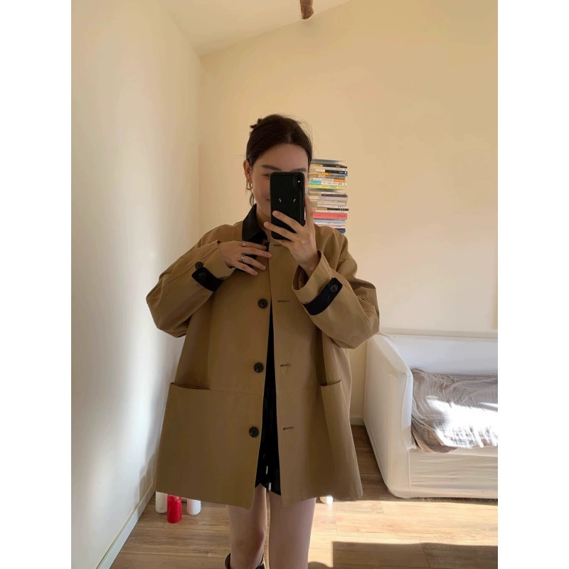 Женская ветровка цвета хаки в британском стиле, весна 2024, новый высококачественный свободный повседневный универсальный топ средней длины