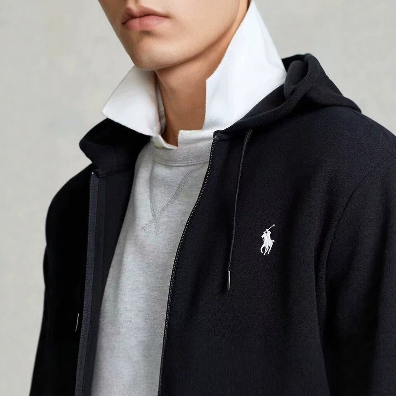 New foreign trade zip-up sweatshirt with pony embroidery, men's loose-fitting fashion casual hooded jacket, wholesale New foreign trade zip-up sweatshirt with pony embroidery, men's loose-fitting fashion casual hooded jacket, wholesale