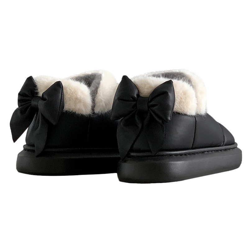 Bowknot cotton slippers women's winter bag heel fleece-lined cotton shoes 2023 New ins girl style warm thick sole outer wear