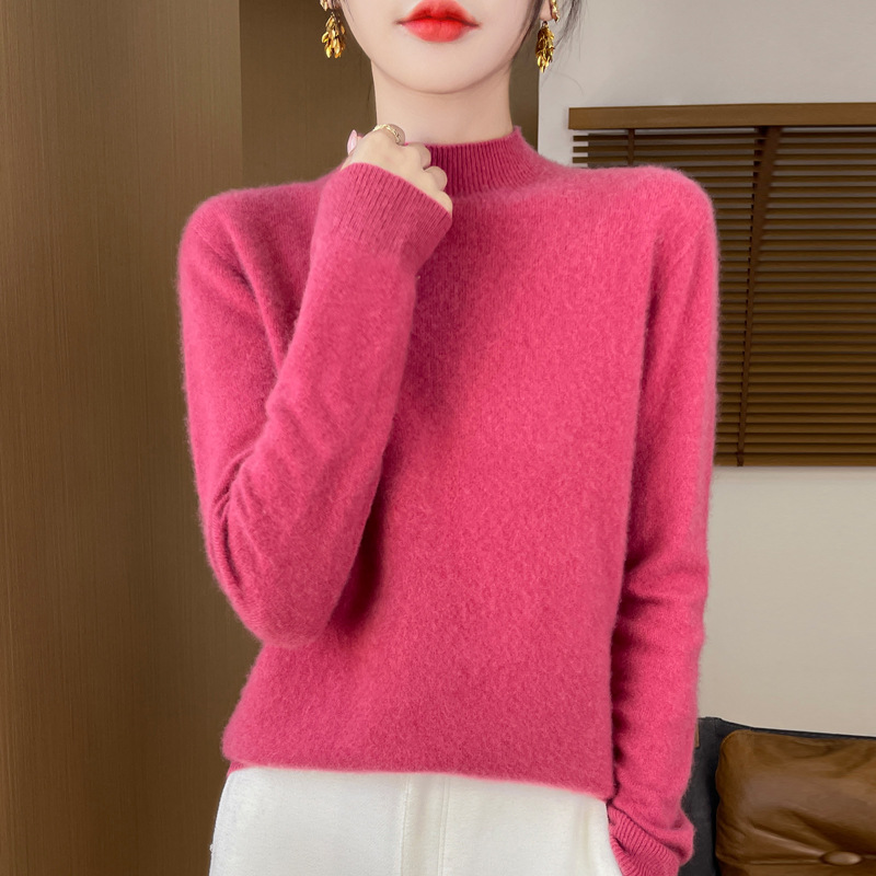 Nueva prenda de primera línea suéter de lana sin costuras jersey de cuello alto de las mujeres camisa de fondo de punto de Cachemira adelgazante de moda image 4