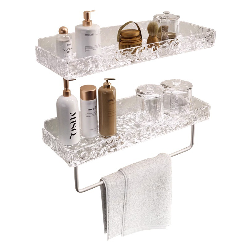 Baño de acrílico estante de almacenamiento de perforación libre montado en la pared lavabo pared cosméticos de almacenamiento toallero