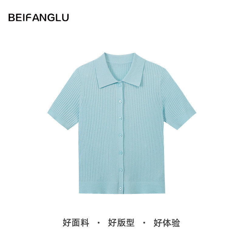 Northern Deer【70 Triacetate 20 Tencel 10 Cashmere Summer Style Polo Collar Knitted Short-Sleeve Women's Top 261125