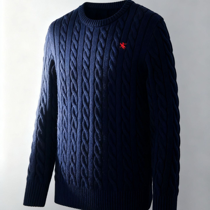 Men's Multi-Color Optional Twist Knitted Sweater Navy/Black Red Embroidered Logo Retro Warm Round Neck Pullover