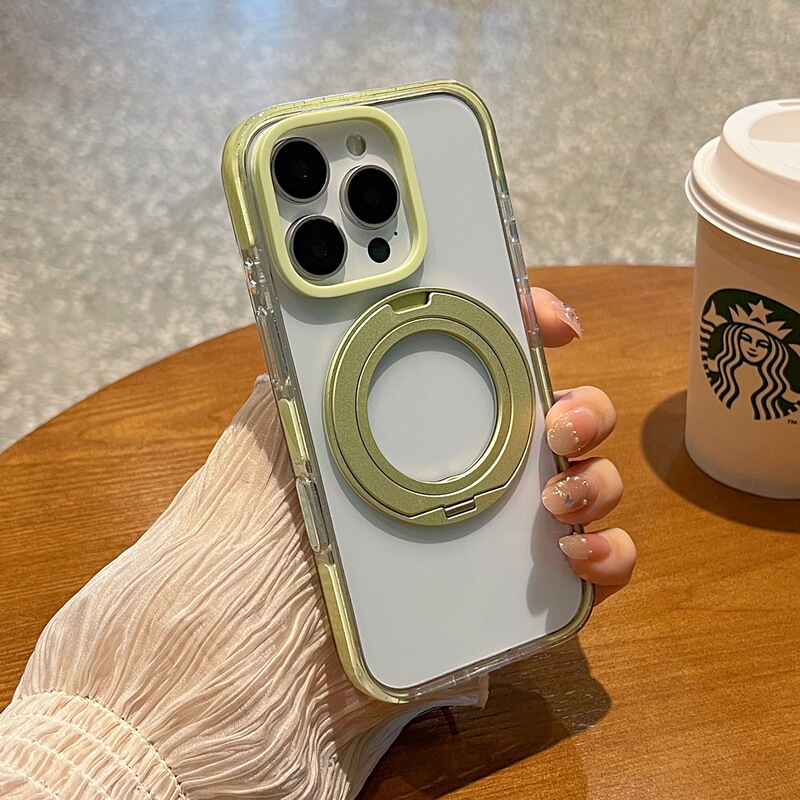 Casual Rotating Fulcrum Case Suitable for Apple 16Promax Mobile Phone Case New Iphone17 Camera Button All-Inclusive 15Pro Transparent Magnetic Stand Integrated Protective Cover 14/13 Women's and Men's