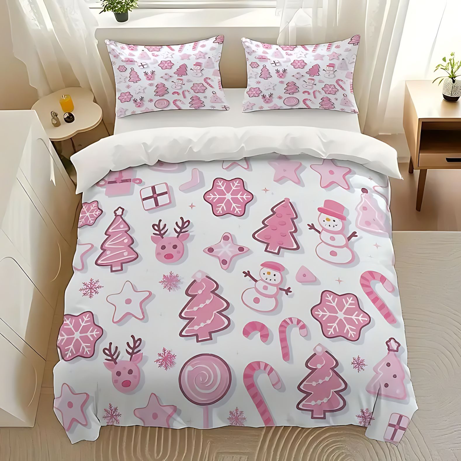 TEMU / JIT Transfronterizo Abrasivo Quilted Pillow Cover Kit Galletas de Navidad y pinos Impresión digital 3D Diseño se puede personalizar