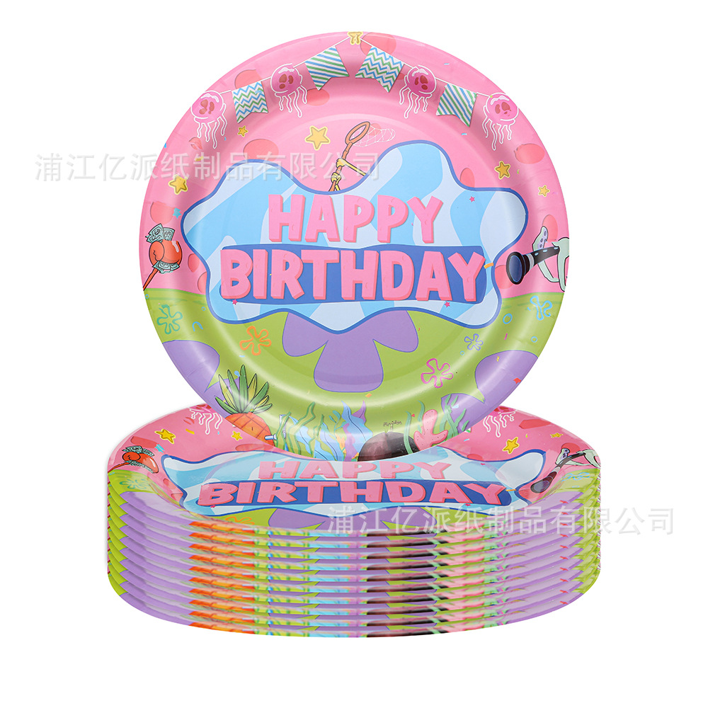 Transfronterizo nuevo Amazon SpongeBob temático Minion Kids desechable set de cubiertos de papel de fiesta de cumpleaños