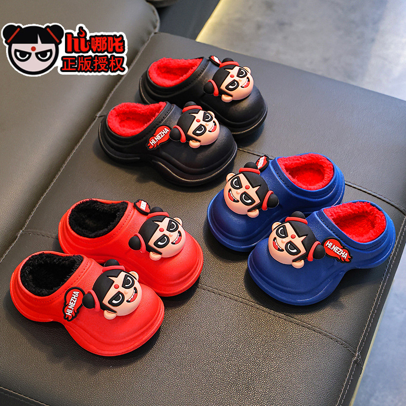 Nezha zapatillas de algodón de invierno para niños, niñas y niños, calentamiento de algodón impermeable, bolsas de niños, zapatos de talón de algodón