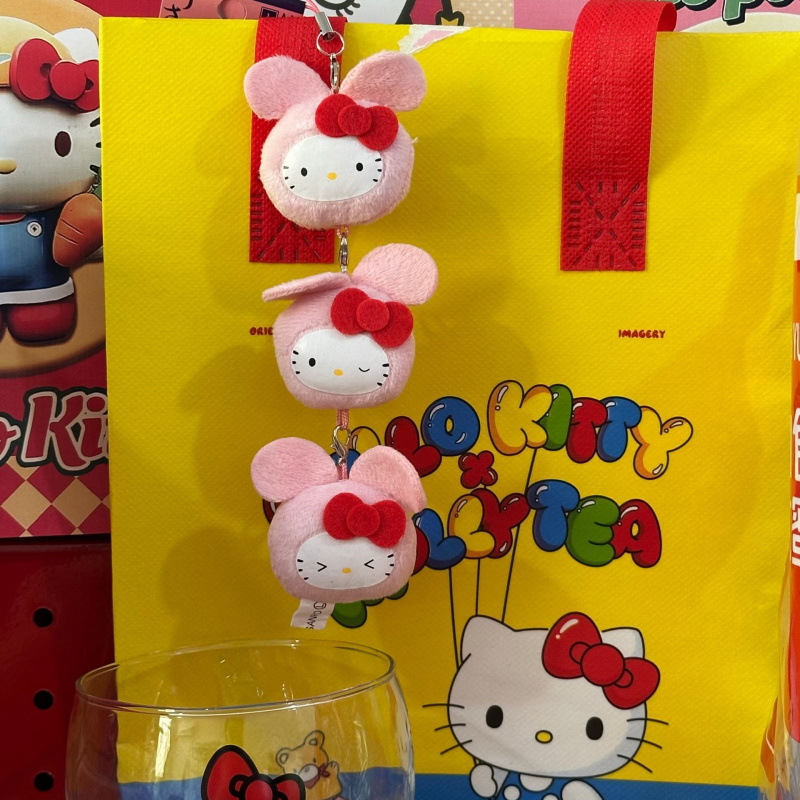 黑色草帽kitty帽宝宝挂件爱心扣公仔玩偶可爱赫本风挂饰钥匙扣|undefined