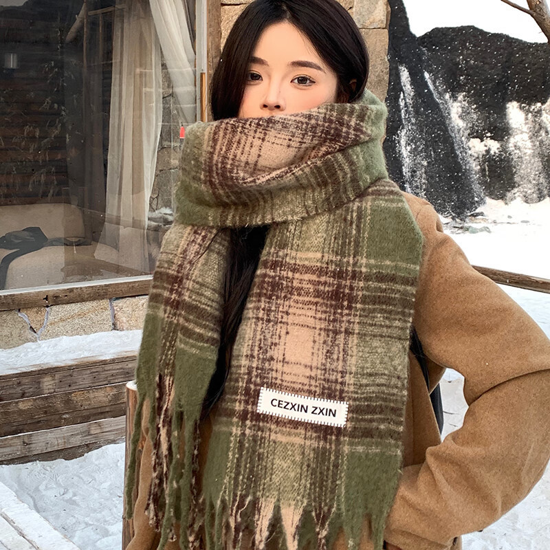 美拉德高级氛围感围巾女冬季韩版百搭加厚马海毛绒围脖保暖卡其色|undefined