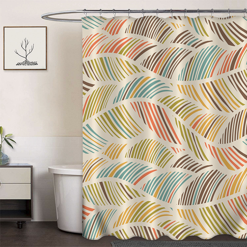 Cortina de ducha de poliéster impresa con hebilla de cortina de ducha de plástico baño cuarto de baño cortina de partición impermeable a prueba de moho