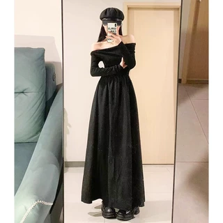赫本风黑色连衣裙女裙子套装内搭长裙穿搭2025新款秋款女装早秋装