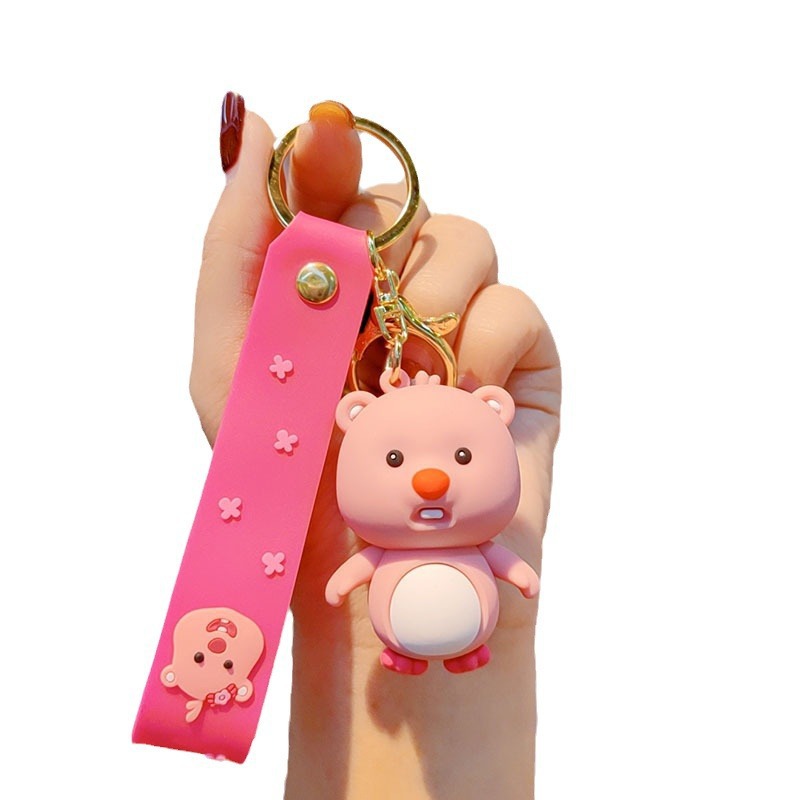 Cartoon ruby red castor pequeño muñeca tridimensional llavero colgante pareja pequeño regalo puesto mercado nocturno
