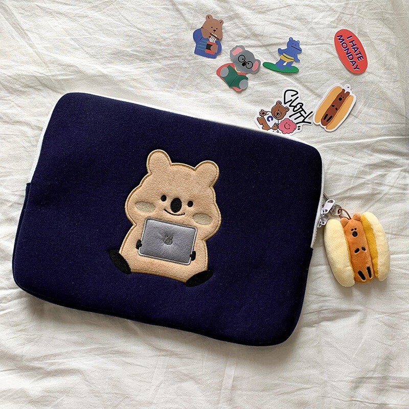 Korean Ins Niche Design Bear Embroidered Laptop Bag Pro13 Inner Bag iPad Cosmetics Bag 11inch