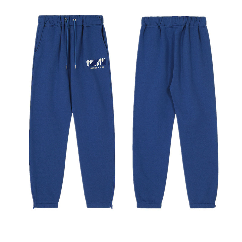 Marca de moda europea y americana trapstar azul y blanco toalla bordado forrado de lana hombres y mujeres pareja suéter pantalones de chándal casual traje azul