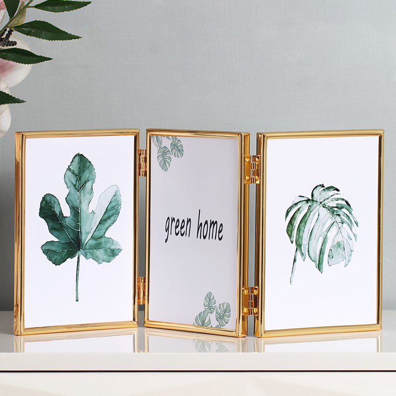 Cross-border hot sale Nordic simple modern three-piece folding metal photo frame decoration 5-inch 6-inch 7-inch 8-inch vertical
