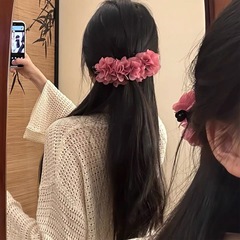 2025夏季「雾中观花」新中式粉色花朵香蕉夹女易梦玲同款抓夹头饰