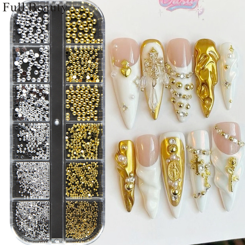 FULL BEAUTYクロスボーダー新作ネイルラバーゴールドパールネイルアート中実半球スチールビーズジュエリー|undefined