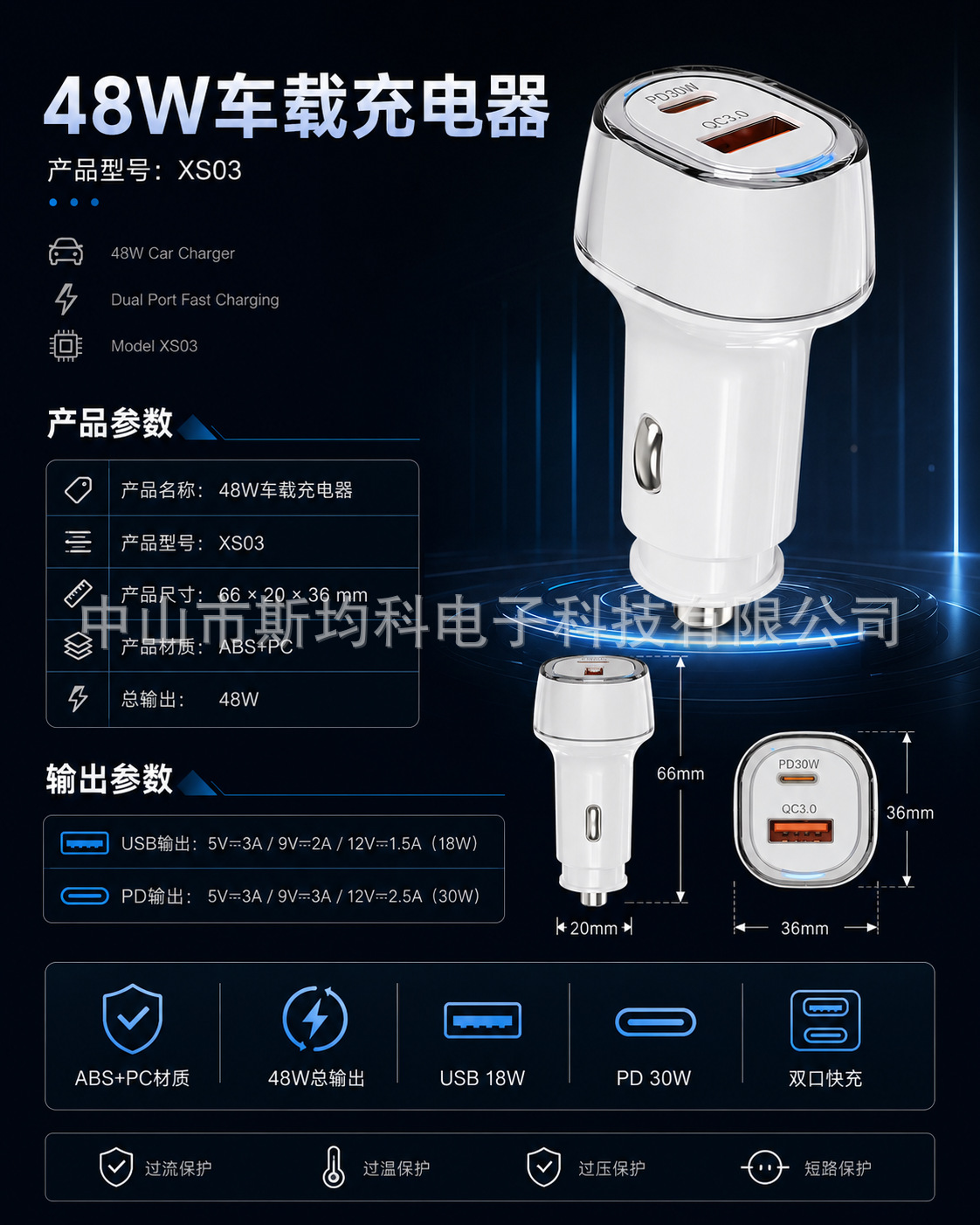 Cross-Border 48W Car Charger Super Fast Charging Dual Cigarette Lighter Adapter Phone Flash Charging USB Car Charger