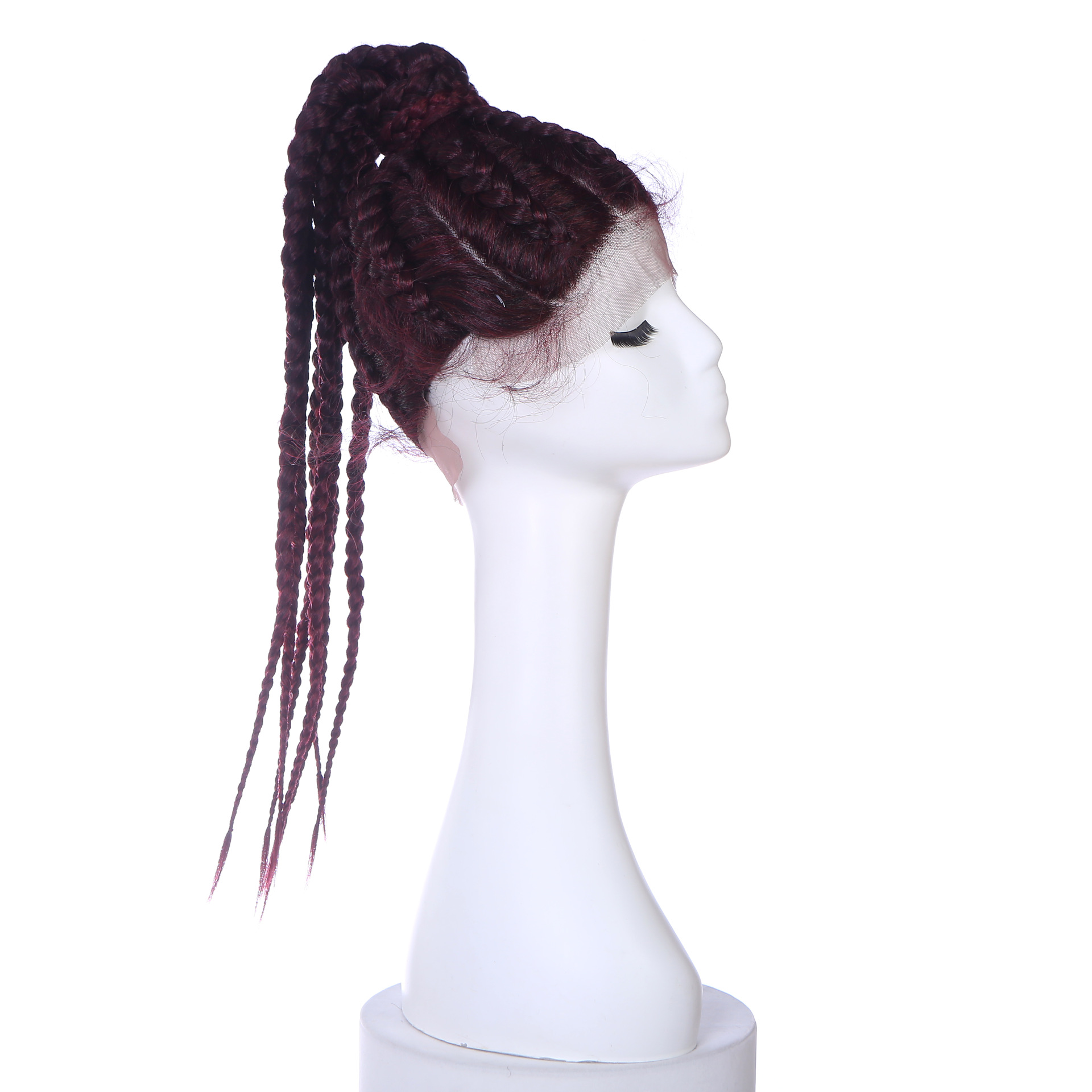 Trenza sucia africana mujer popular europea y americana trenza negra cola de caballo larga encaje delantero peluca de fibra química tocado LW0413