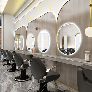 Simple Fashion Barber Shop Mirror Special Round Mirror for Hair Cutting Salon Internet Celebrity Perm Dyeing Mirror Makeup Beauty Hairdressing Mirror Table