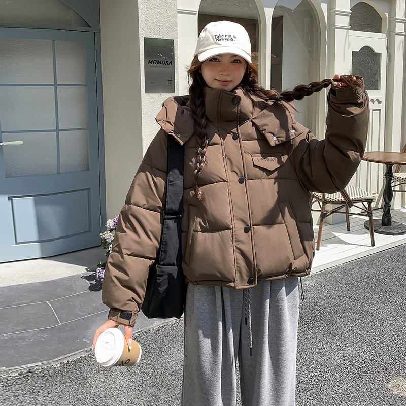 2025新款短款羽绒棉服女秋冬连帽时尚宽松加厚保暖女士棉衣外套潮|undefined
