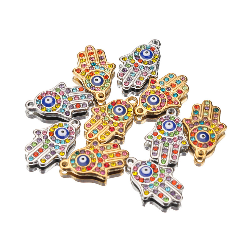 European and American Cross-border Fatima Hand Stainless Steel diy Palm Accessories Pendant Evil Eye Key Ring Pendant