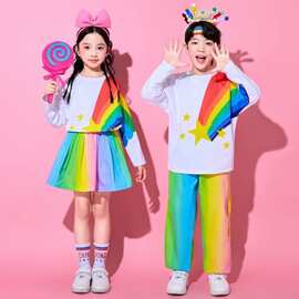 儿童啦啦队彩虹多巴胺演出服装小学生运动会服装幼儿园班服蓬蓬裙