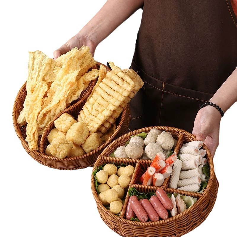 Chinese -style retro vine -edged platter hotpot Vegetable mushroom ingredients ingredients, splitted spontaneous spoil barbecue commercial creative tableware