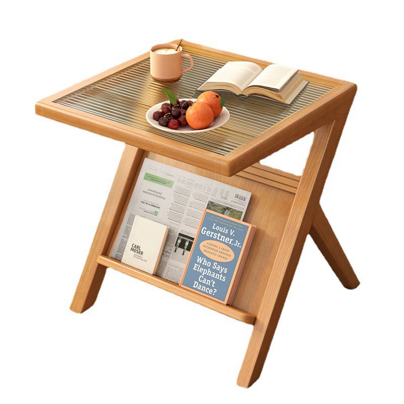 Mesa lateral del sofá, mesa de centro pequeña de vidrio, mesa pequeña de madera maciza, mesa lateral de cama, estante, mesa cuadrada pequeña, mesa lateral pequeña de estilo japonés