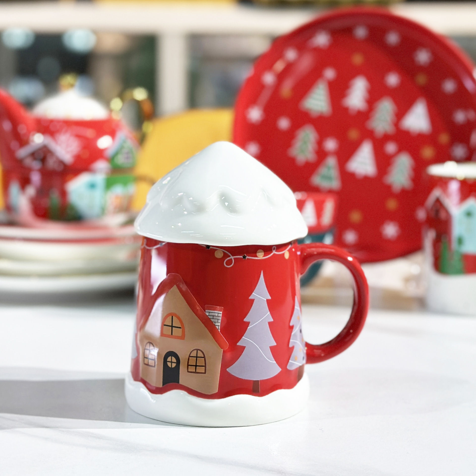 2024 nuevo lindo taza de cerámica de Navidad regalo de Navidad taza de agua casera taza de oficina con tapa