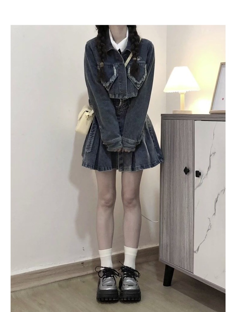 ChicShe Set da donna in stile retrò americano con giacca estiva e gonna in denim a vita alta_voghion.com