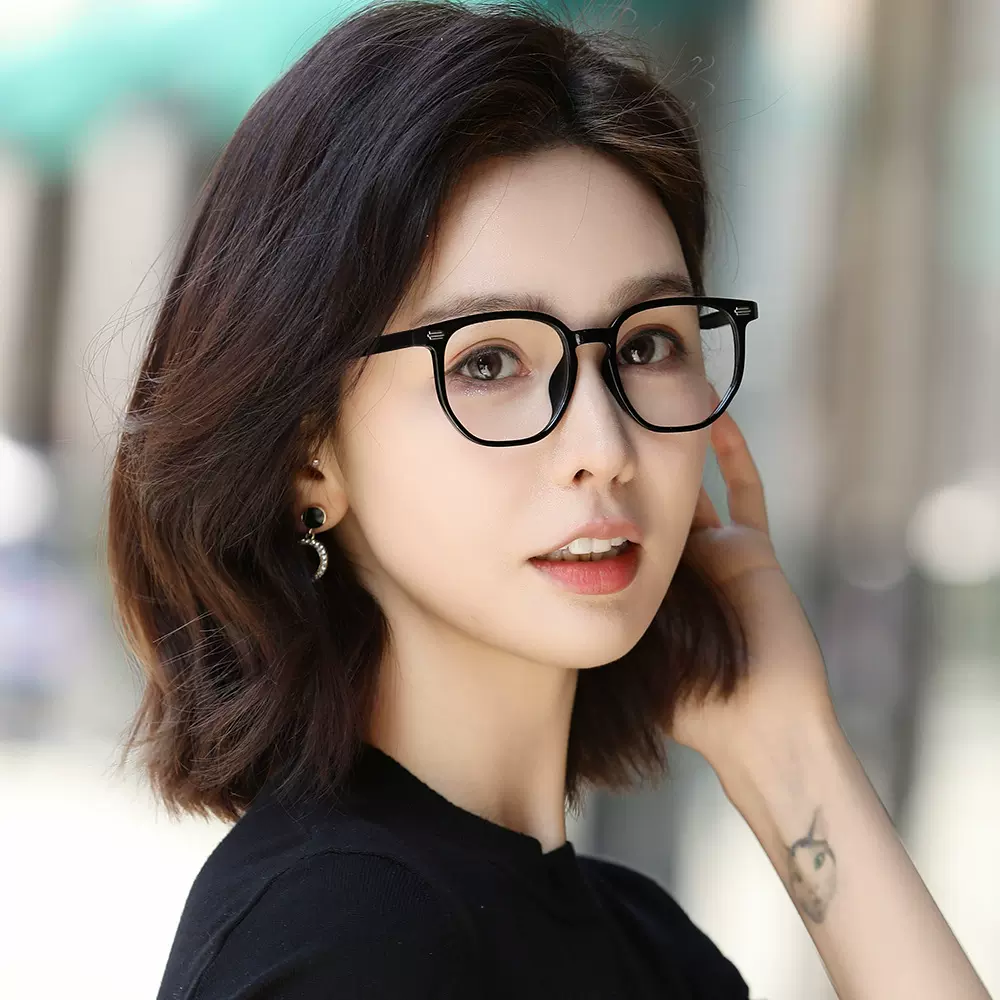 防蓝光辐射近视眼镜女圆脸韩版潮男平光镜高级感女素颜近视框架