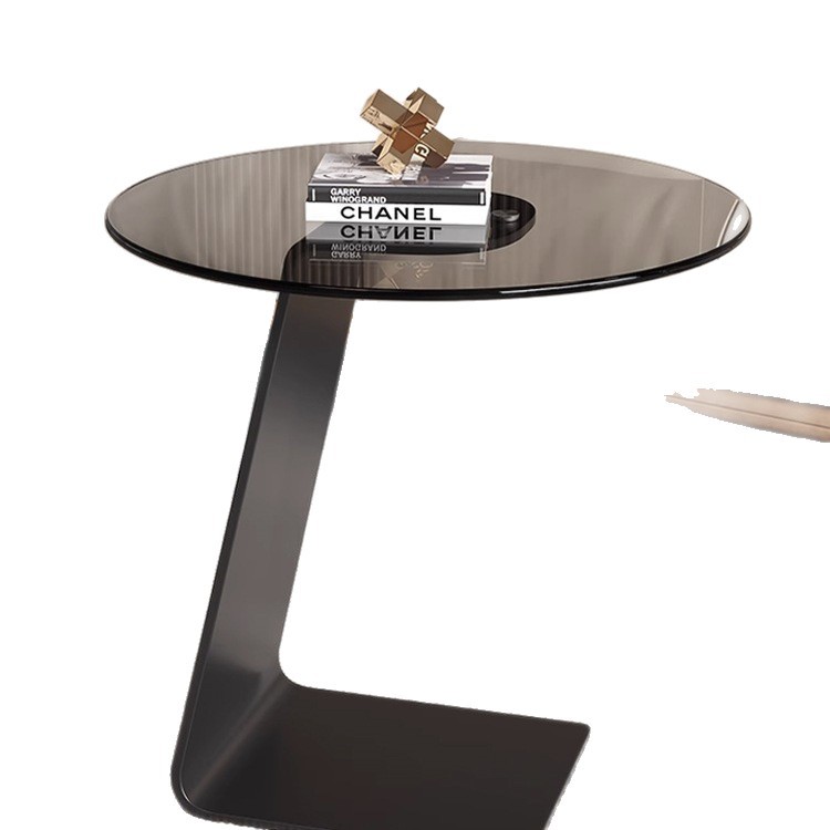 Mesa de té de acero inoxidable de lujo ligero italiano, sofá, esquina de vidrio de la sala de estar, mesa redonda minimalista moderna, simple y de alta calidad