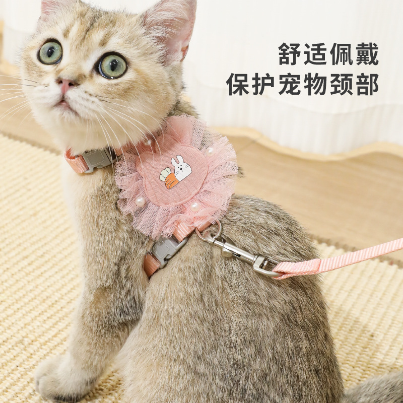 Imitación de nylon encaje conejo en forma de I gato correa de pecho anti-rotura perno gato cuerda al por mayor
