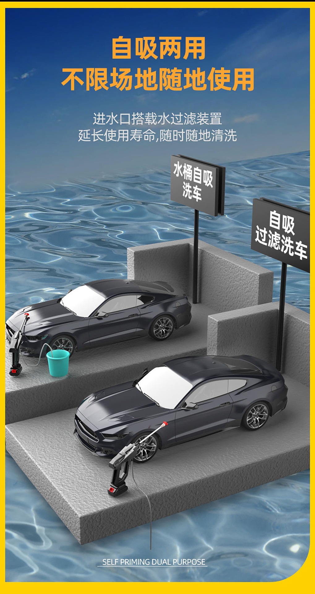 Cross-border European and American Explosions Car Wash Wireless Lithium Battery Portable Home Car Wash Water Car Wash High Pressure Water Grab