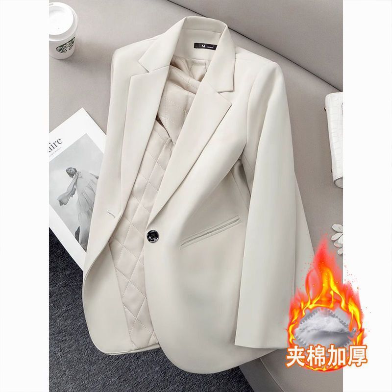 黑色夹棉西装外套女高级感秋冬季加厚大码休闲气质韩版小个子西服|undefined