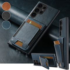 適用三星S24/23Ultra油蠟紋手機殼Note20鬆緊帶插卡支架保護皮套