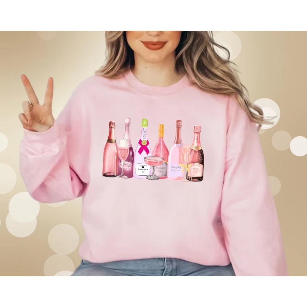 Pink Champagne Bottles Sweatshirt Coquette Champagne Lovers
