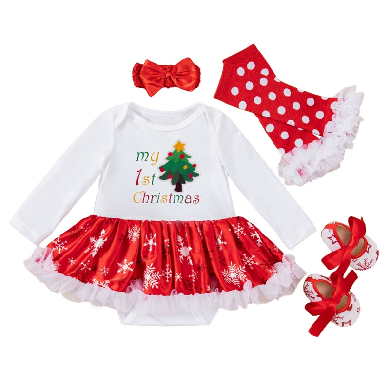 Демисезонный Christmas боди, юбка, детский комплект, с длинным рукавом, со снежинками, набор 4 шт., оптом