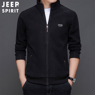 JEEP SPIRIT new men's cardigan fleece jacket stand collar loose plus size men's casual fleece jacket
