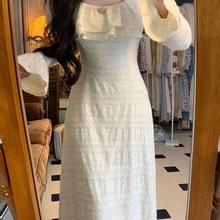 风蕾丝连衣裙女秋冬新款高级感法式宫廷风韩系气质中长裙女