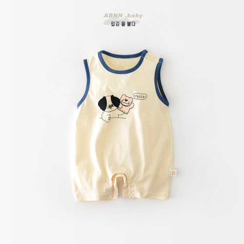  Korean style baby jumpsuit new cartoon print summer male and female baby cotton thin section sleeveless short jumper