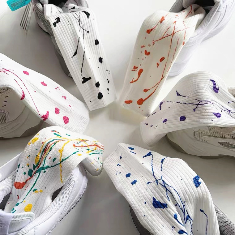 潮牌泼墨艺术设计彩色袜双针堆堆运动街头潮流扎染男女中筒棉袜子