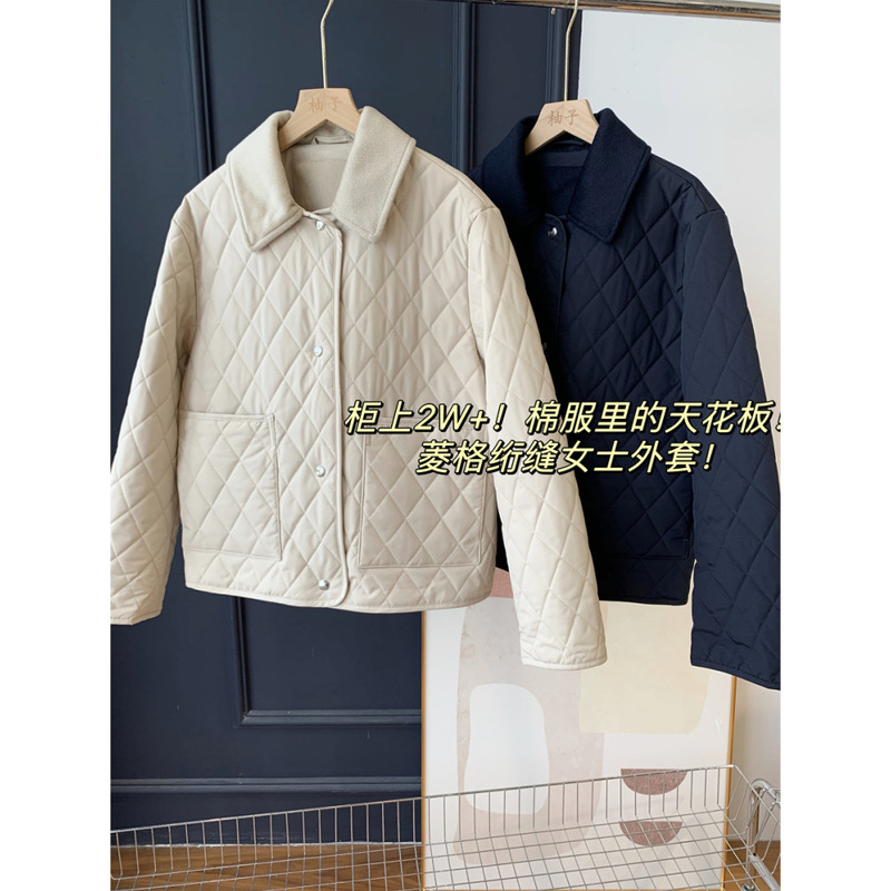 2W on the cabinet! The smallpox version in cotton-padded jacket! Lingge Quilted Women's Coat Double-Sided Wool Collar Jacket